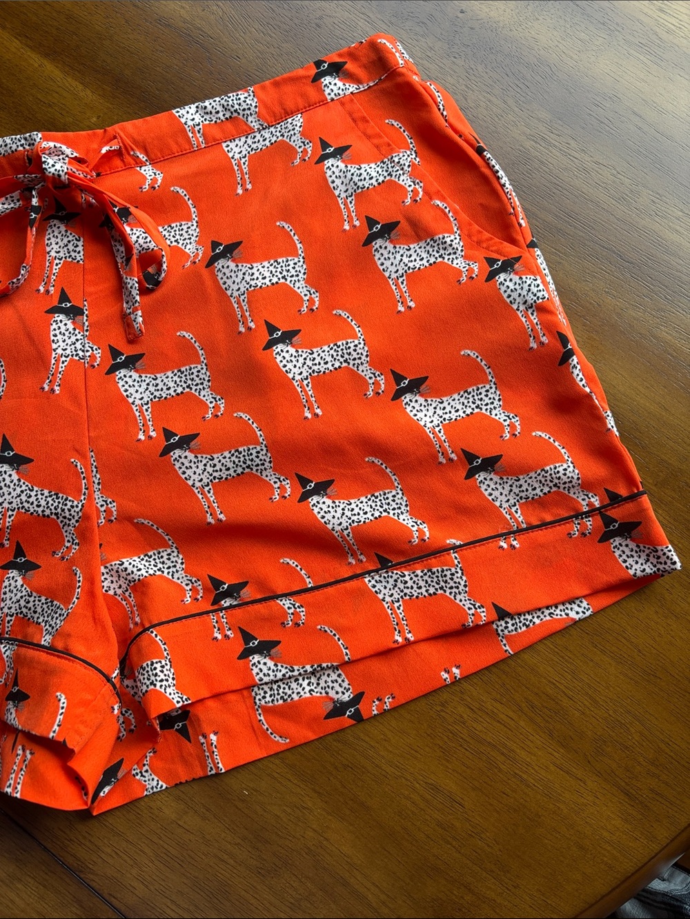 Bouffants & Broken Hearts Orange Dalmatian Print Pull-On Shorts - Picture 2 of 4
